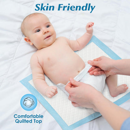 50 Count Super Absorbency Disposable Underpads, Leakproof Quick Drying Disposable Pads for Baby, Puppy and Adults, Disposable Changing Pads for Baby, Disposable Diaper Changing Pads, 17” x 13”, Blue