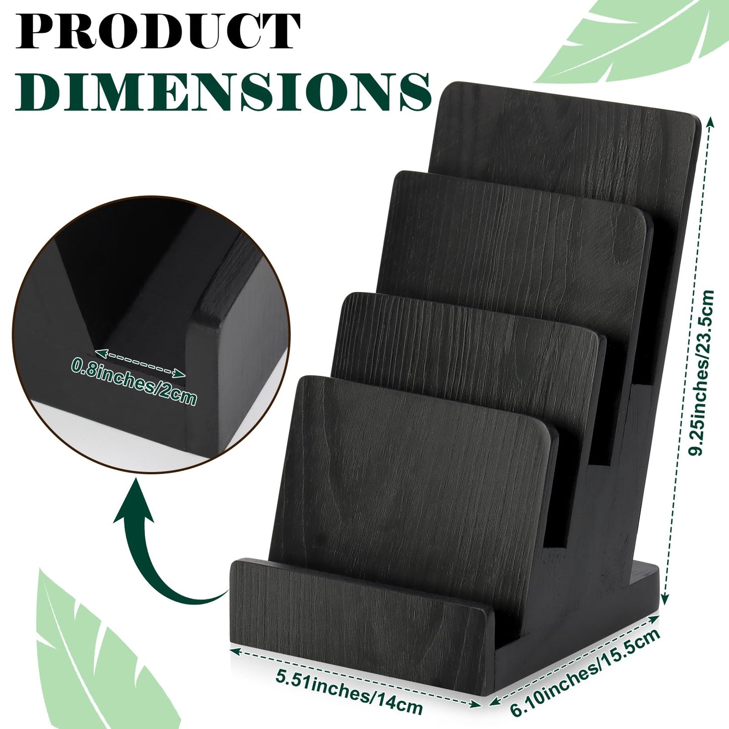 HKSZEH 4 Tier Wood Brochure Display Stand 6 x 9 inch Black Brochure Holder Pamphlet Display Stand for 5.5 x 8.5 inch 5 x 7 inch Booklets Menus Postcard Holder Multi Purpose Organizer