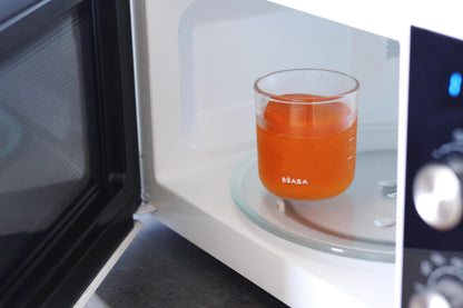 BEABA 6 Pack Glass Baby Food Jars with Soft Silicone Air Tight Lids, 8 oz Glass Storage Containers with Lids, Microwave and Freezer Safe Containers, Sunrise