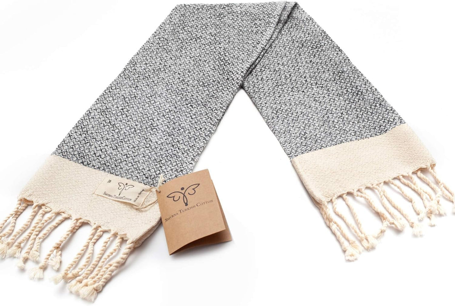 SMYRNA TURKISH COTTON Vintage Series Hand Towels, 16x40 inch, Set of 2, Gray