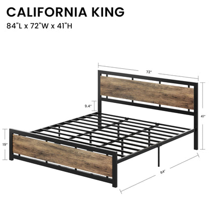 LIKIMIO California King Bed Frame with Headboard and Footboard, Metal Strong Supports, Easy Assembly, Noise-Free, No Box Spring Needed, Walnut