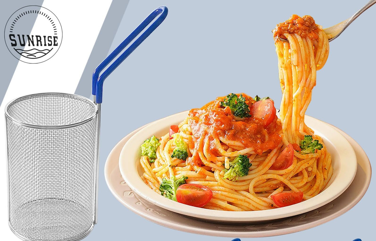 Sunrise Kitchen Supply Stainless Steel Pasta Boil Basket (1, 5"D x 9"H)