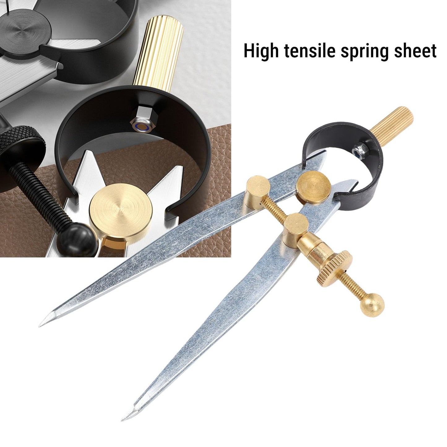YUEHISY Spring Wing Divider Caliper, 4in Drafting Compass with Leather Creaser, Adjustable Lockable Tool, for Geometry Craft Work