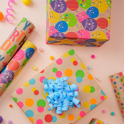 BIOBROWN Kraft Wrapping Paper Roll Colorful Polka Dots Design Perfect for Birthday Holiday Wrap 17 inch X 33 feet