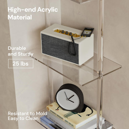 CRTERICX Acrylic Ladder Bookshelf, 6-Tier Clear Wall Mounted Bookshelf with Open Shelves, Multipurpose Bookcase for Living Room, Bathroom, Office, Modern, 11.6" D x 23.4" W x 86" H
