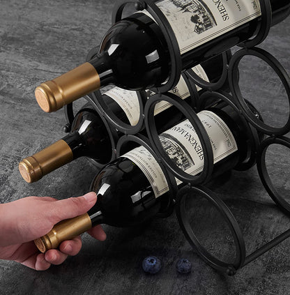Black Modern Wire Rustic Counter Wine Rack Countertop Table,Metal Wine Rack Inserts for Cabinet Rustic 6 Bottles Wine Storage Holder