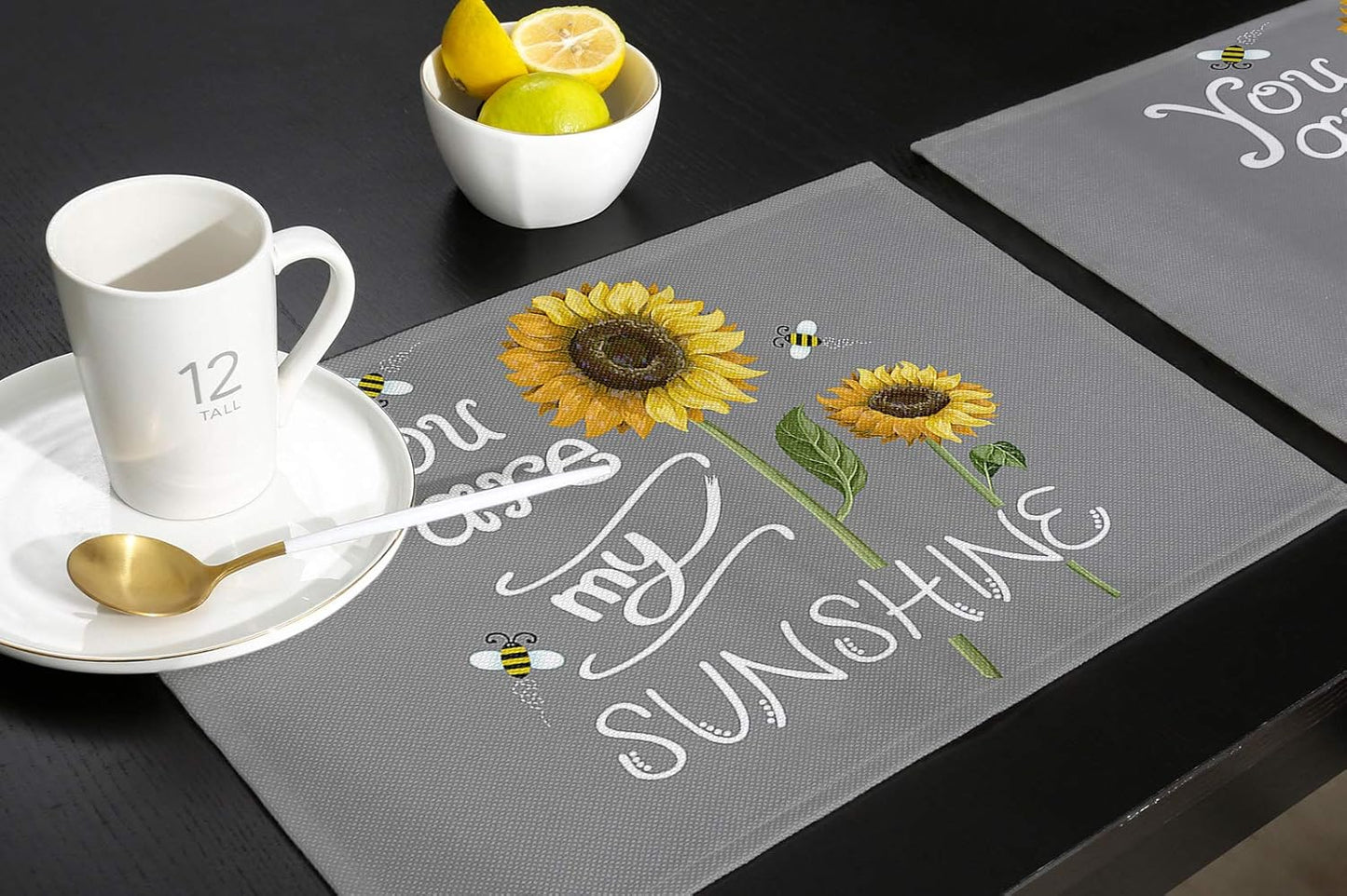 You are My Sunshine Placemat Set of 6 for Dining Table - Cotton Linen Waterproof Cloth Table Mat, Easy Clean