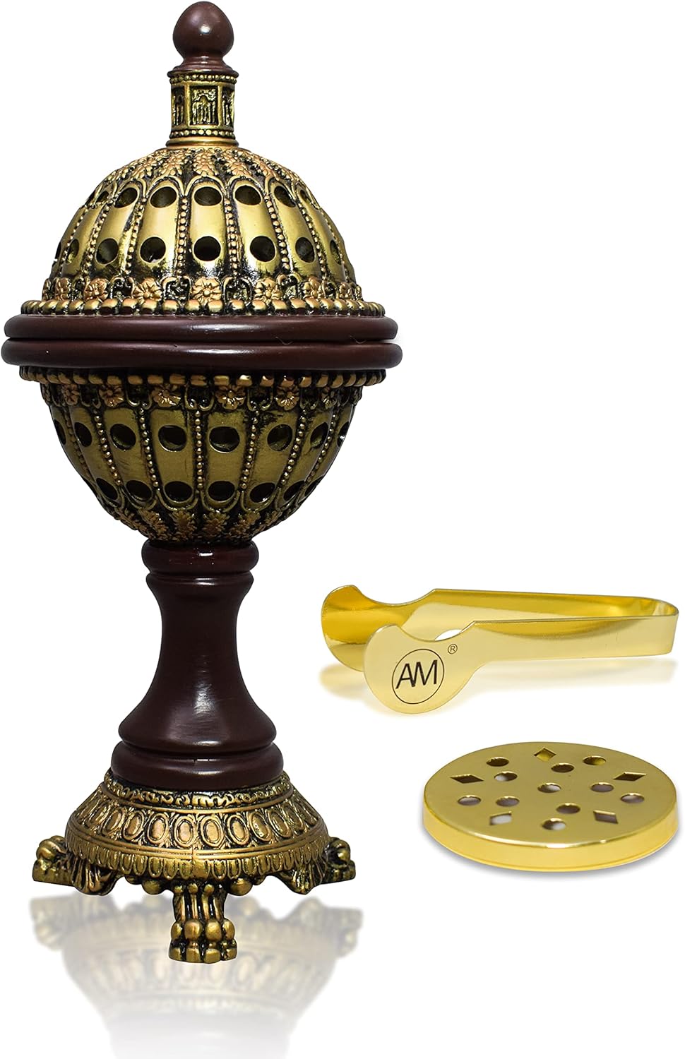 AM Lux Globe Incense Burner, Bakhoor Cone Holders for Office & Spiritual D cor (Bronze)