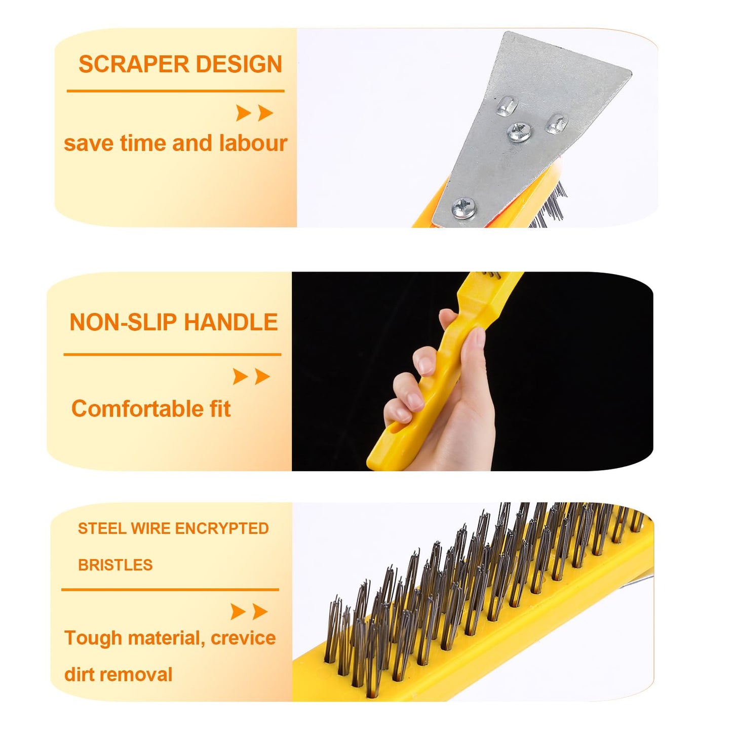 BSMstone Wire Brush Set Heavy Duty Stainless Steel Bristles Brush with Plastic Handle 2 in 1 Deeping Cleaning Tools for Rust,Welding Slay,Dirt,Painting Scrubbing