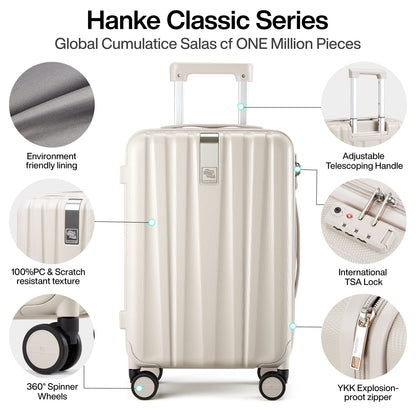 Hanke 29 Inch Luggage Suitcases with Spinner Wheels Lightweight PC Hardside Rolling Suitcase with Travel Lock, Checked-Large (Ivory White)