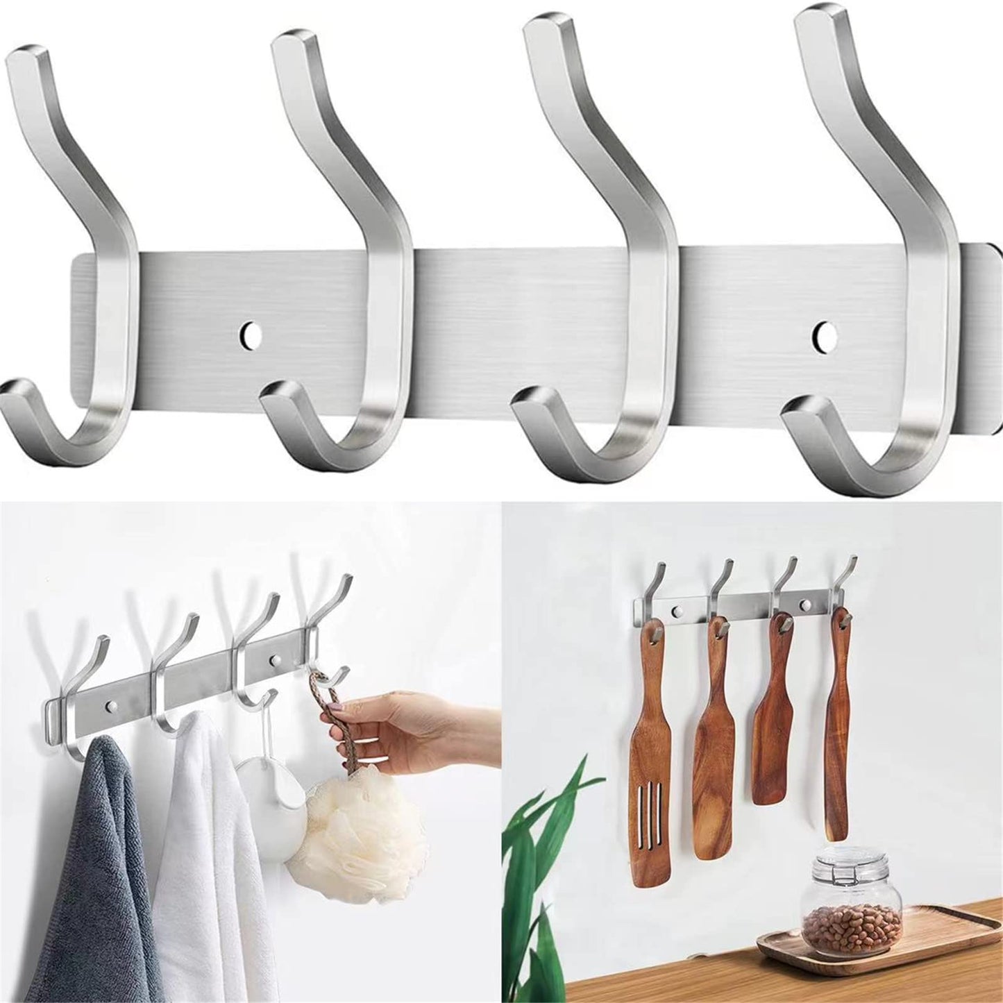 AZW Coat Rack Wall Mount,Heavy Duty Stainless Steel Metal Coat Hooks Hanging for Robes Bags Keys Hat Clothes and Bathroom Door Towels Hanger（Brushed Silver Nickel 5 Hooks