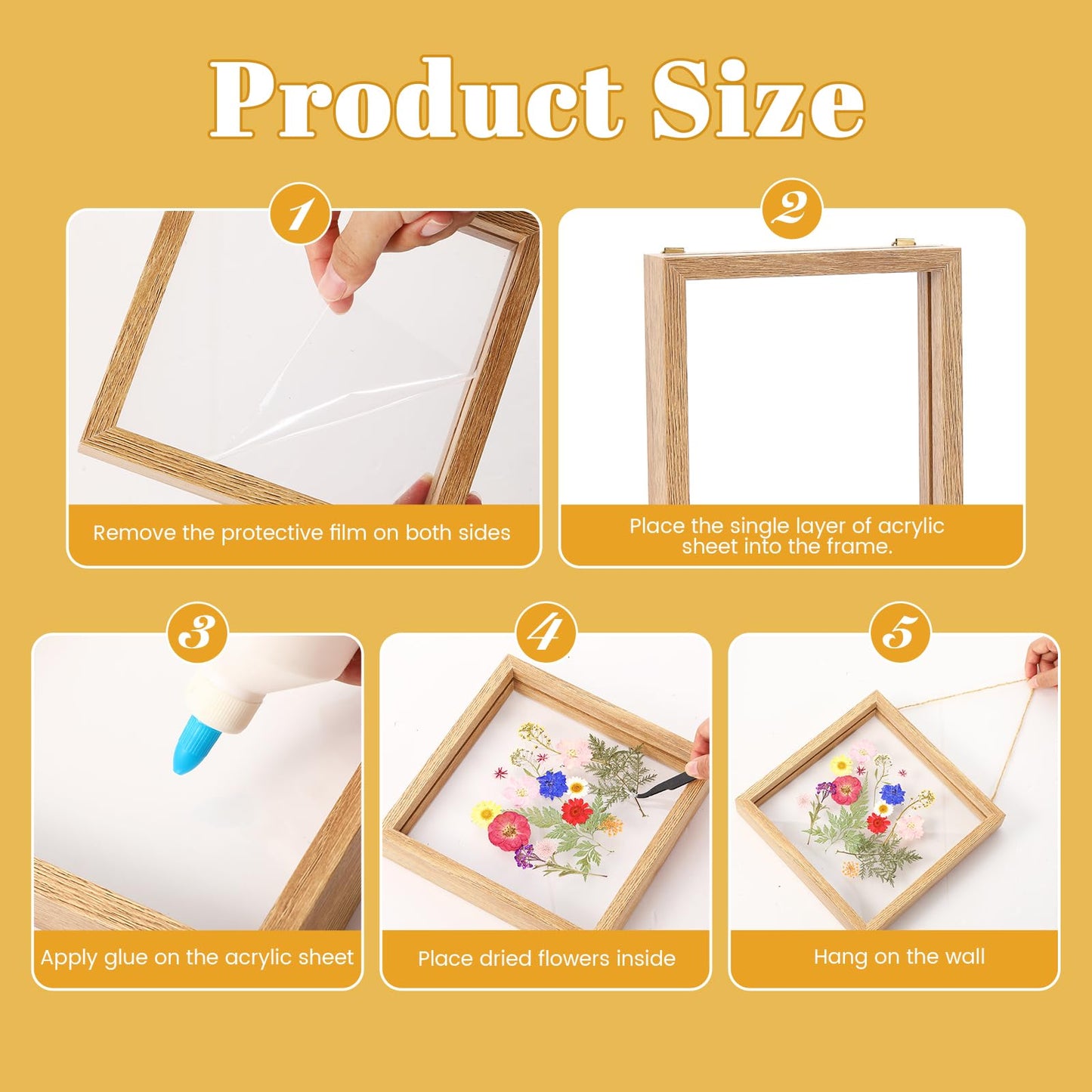 Vicenpal 3 Pack Wooden Dried Flower Picture Frame with 40pcs Pressed Flowers DIY Craft for Wall and Tabletop Display, Natural Gift for Family Friend Wedding
