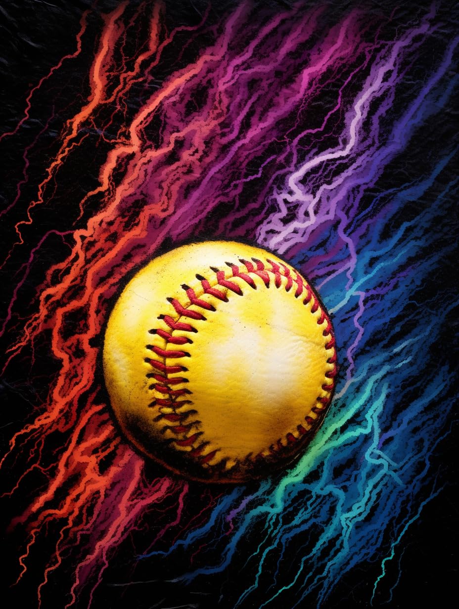 Generic Softball with Lightning Baseball DIY Diamond Art Painting for Adults Round Full Drill DIY Paint by Diamond Number Kits for Beginners Gems Cross Stitch for Wall Decor 15.8x19.8inch(1)