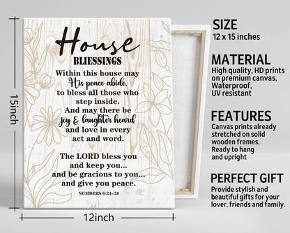 Canvas Wall Art House Blessing Decor, Inspirational Quote Prints for Home, Christian Family Gift, 12x15