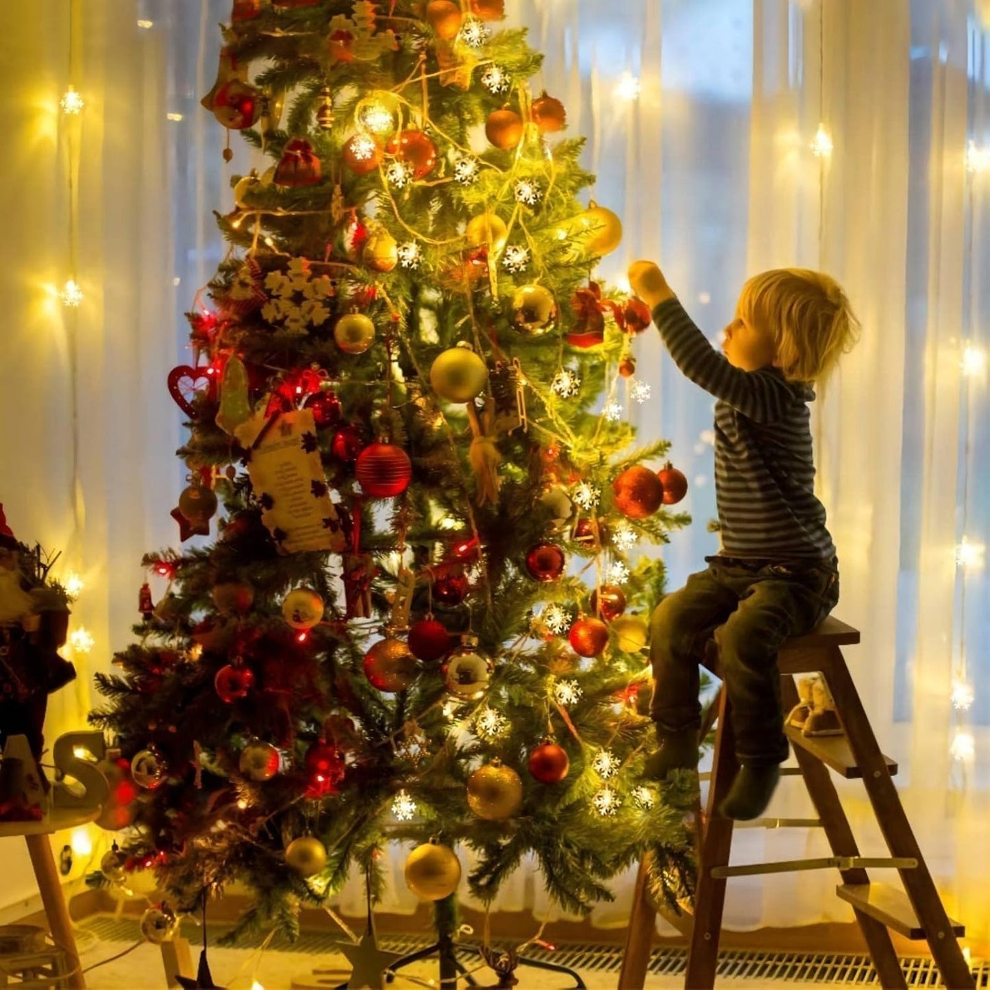Christmas Snowflake String Lights, 20 FT 40 LED Warm White Battery Operated Fairy Lights with Remote Timer for Indoor