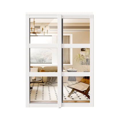 SOLRIG Mirror Closet Doors, Sliding Closet Doors for 60in (30.98in x 2) x 80in Openings, 3-Lite Mirror Design, Includes Hardware Track Kit and Floor Guide, Pre-Drilled for Easy Assembly, MDF, White