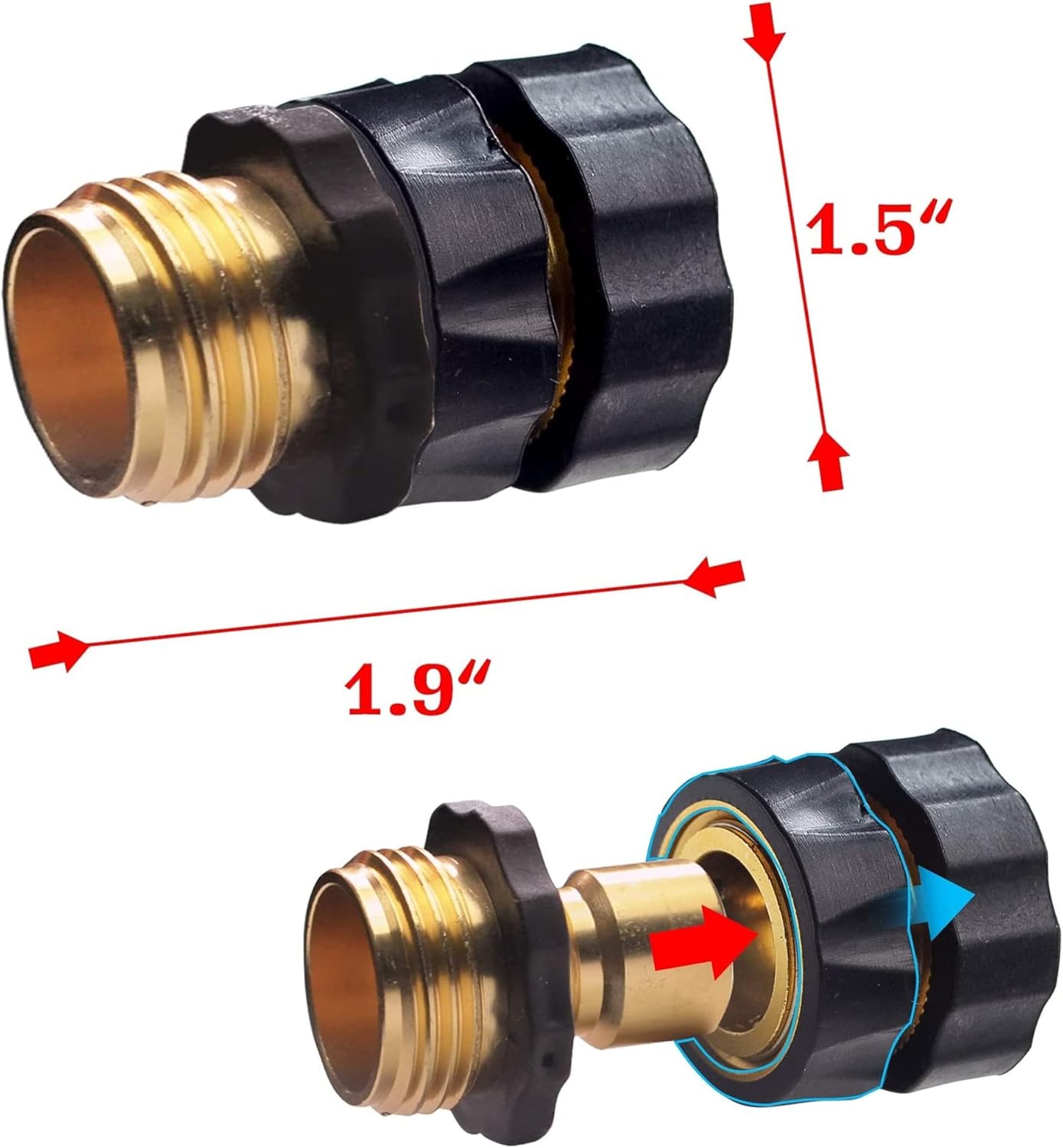 Xiny Tool 3/4 Inch Garden Hose Quick Connect, Male and Female Water Quick Release Hose Fittings
