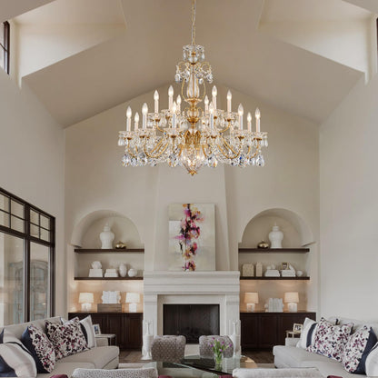 SHEKAITAO Vintage 2 Layers Crystal Chandelier for High Ceilings, 18-Light Brass Chandelier, Pendant Ceiling Light Fixture for Living Room Hallway Lobby Foyer Entrance Hotel Banquet Hall, Dia 37"