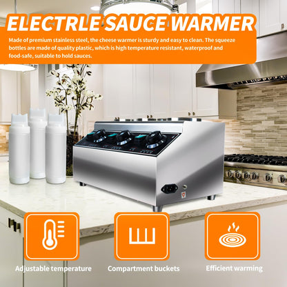 Generic YOOKTEN Electric Cheese Sauce Warmer Dispenser,0.68x3 Qt Commercial Cheese Dispenser Bottle Warmer Hot Chocolate Warmer and Dispenser 86-185℉Nacho Cheese Warmer with Bottles, Silver