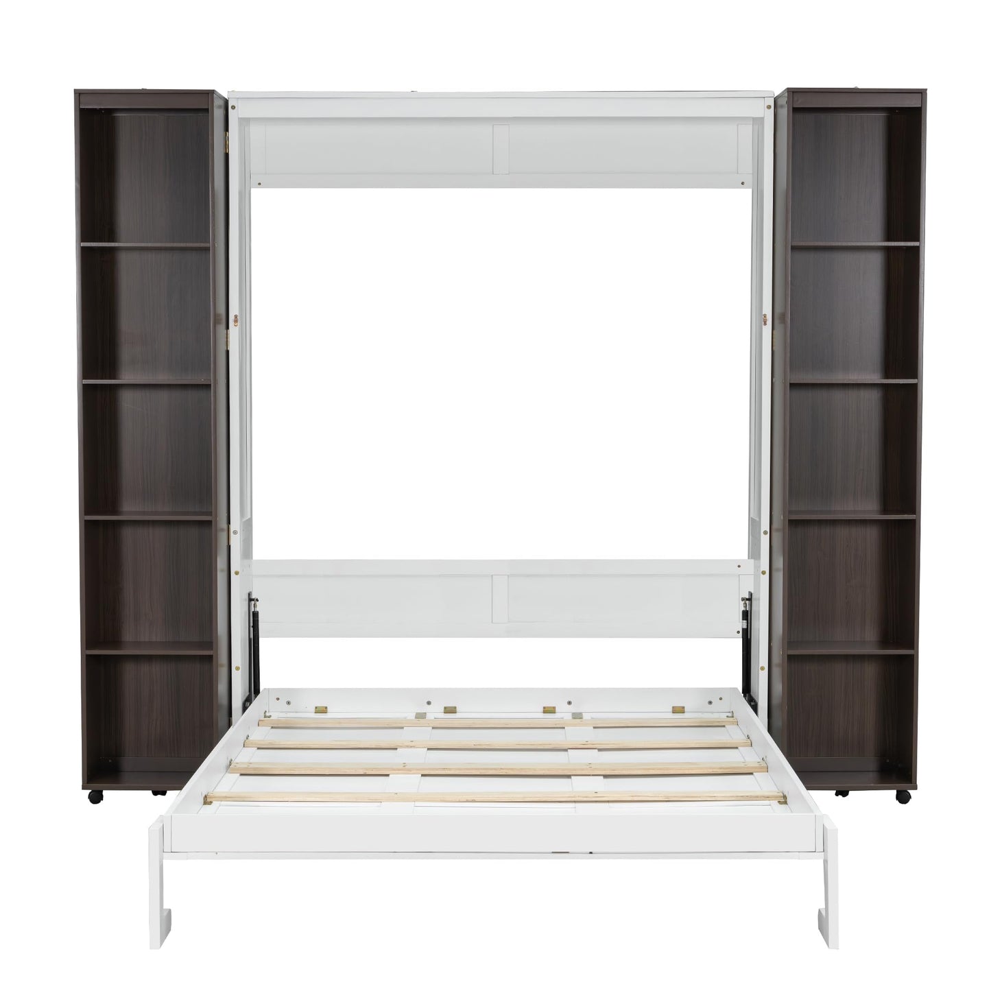 Ball & Cast Murphy Bed Queen Size,Wood Hidden Wall Bed with 2 Sides Push-Pull Foldable Storage Cabinets, Multifunctional Cabinet Bed Frame for Bedroom,Guest Room,Space Saving,Espresso