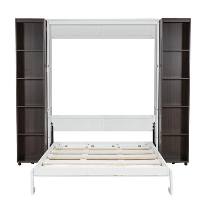Ball & Cast Murphy Bed Queen Size,Wood Hidden Wall Bed with 2 Sides Push-Pull Foldable Storage Cabinets, Multifunctional Cabinet Bed Frame for Bedroom,Guest Room,Space Saving,Espresso