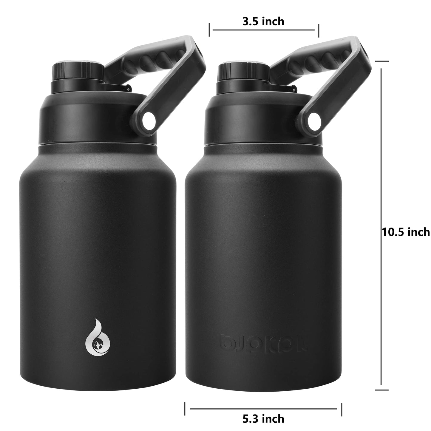 BJPKPK 64 oz Insulated Water Bottle, Dishwasher Safe Half Gallon Water Bottle with Ergonomic Handle, BPA Free Leak Proof Water Jug for Sports, Metal Jug with Anti-slip Bottom, Black