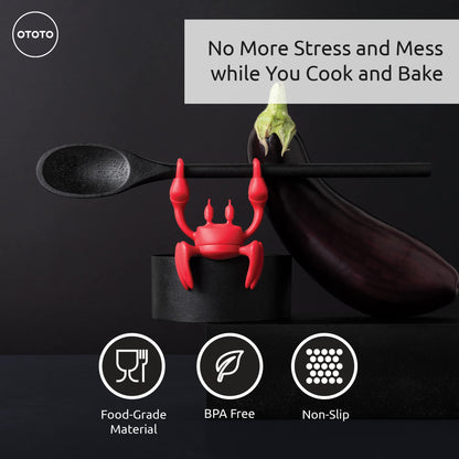 OTOTO Red The Crab Silicone Utensil Rest - Kitchen Gifts, Silicone Spoon Rest - Heat-Resistant Kitchen - Steam Releaser, Chopstick Rests & Holders