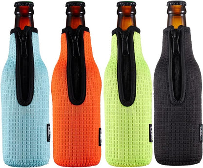 12oz 330ml 4PC Pack Beer Sleeve Insulators Standard Bottle Cooler Covers Zip-up Jacket Holder Non-slip Thick Neoprene