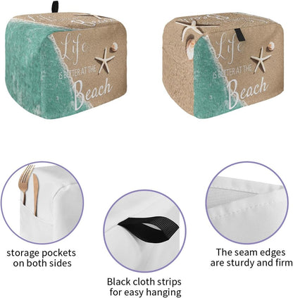 Life is Better at The Beach Toaster Cover 4 Slice, Ocean Nautical Coastal Starfish Toaster Oven Cover