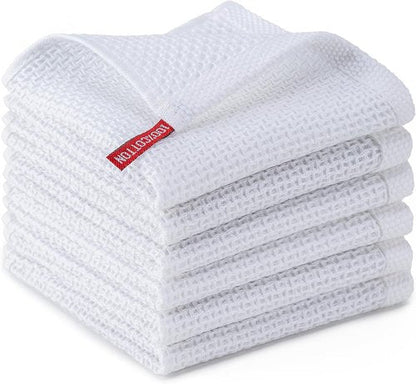 BOOMIBOO 6-Pack Cotton Dish Cloths - Ultra Soft, Absorbent Waffle Weave Towels | 12x12 Inches, White