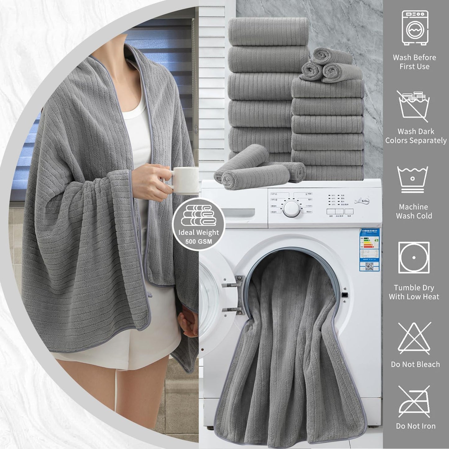 18 Set,Ultra Set Loops-6 Towels,6 Towels,6 Set Piece Bath Towels Soft Family Bathroom Towel with Hanging Bath Hand