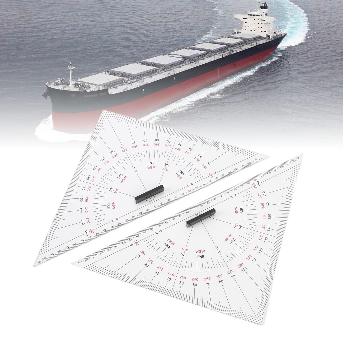 2pcs Chart Drawing Triangle Ruler, 11.81in Course Triangle Positioning Triangle Boat Architectural Stationery Navigation Plotting Kit for Training Purposes Maritime