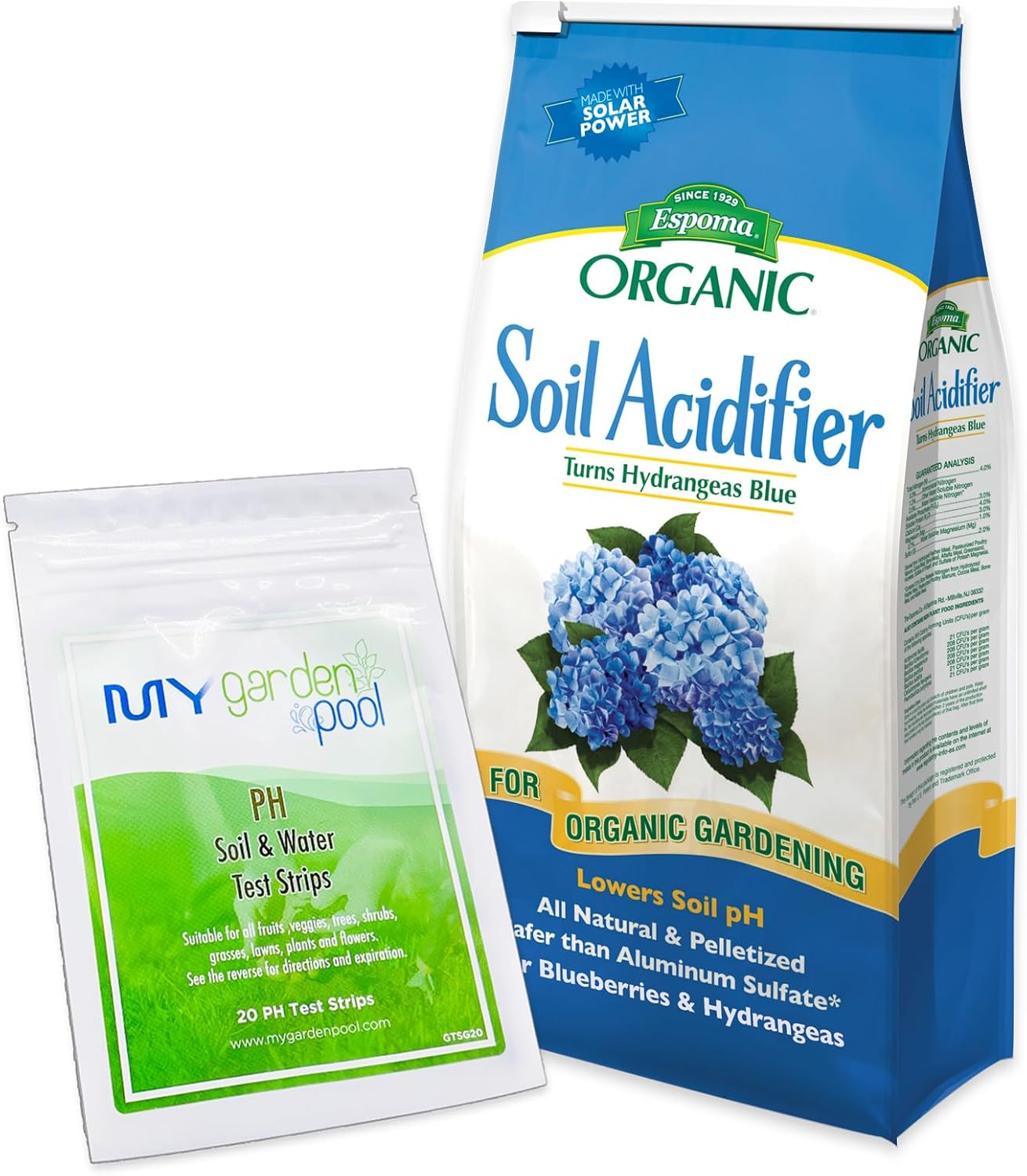 6 lbs 20 Espoma Organic Soil Acidifier Bag With My Garden Pool PH Test Strips ct. - Acidify, Enhance Hydrangea Color