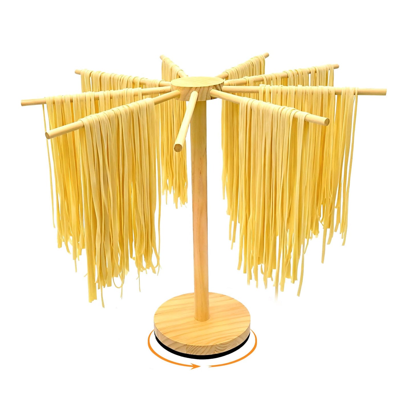 Pasta Drying Rack,Wooden Pasta Dryer Rotatable Collapsible Drying Rack with 9 Rods Quickly Assemble, Fresh Pasta Noodle Spaghetti Dryer Hanger Stand, Easy to Assemble and Store