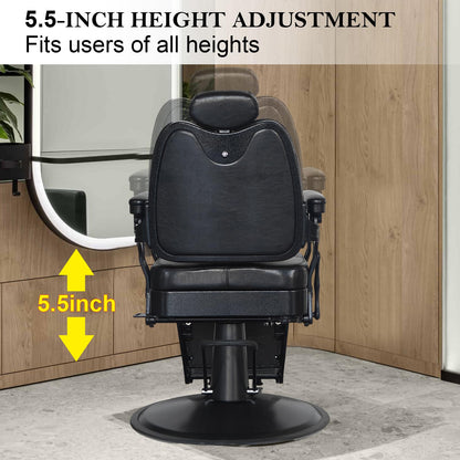 WINEDYOUNG Heavy Duty Vintage Recline Barber Chair All Purpose Reclining Salon Chair Hydraulic with Headrest, 360° Rotatable Barber Chair, Professional Salon Beauty Spa Shampoo Equipment