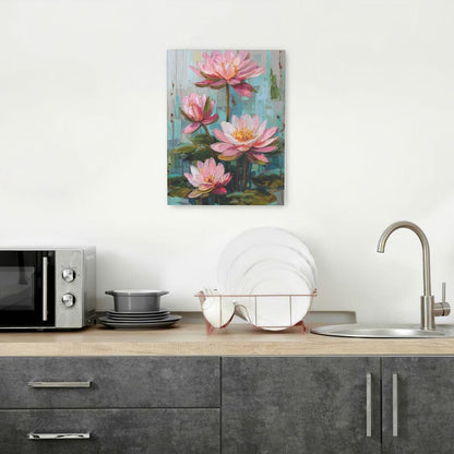 Pink Lotus Wall Art Zen Floral Pond Painting Meditation Peaceful Pictures Spa Room Wall Decor Artwork Framed Decoration For Bathroom Bedroom Living Room Office 12"x16"