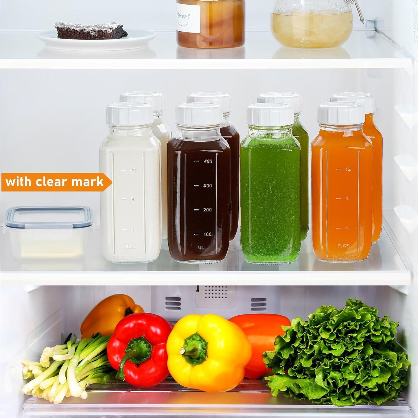 16 Oz 6 Pack Sovietiep Square Glass Milk Bottles with A Silicone Cap, Glass Bottles for Juicing with Airtight Lids
