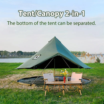 WaldZimmer Canvas Bell Tent 13.1ft Green with Pre-Cut Stove Jack, Spacious 4m Family Yurt Tent for 4-5 Person, 4 Season Water-Repellent Tents with Zipped Removable Floor for Camping and Glamping