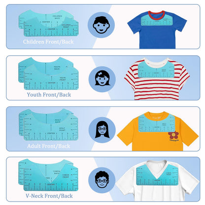 QUKLOGEN Sublimation Shirts Tool Kits Shirt Measure Ruler Set Include 12 T Shirt Guide Ruler,Portable Pad for Ironing,Teflon Sheet for Heat Press,Heat Resistant Tape Craft Sewing Accessories