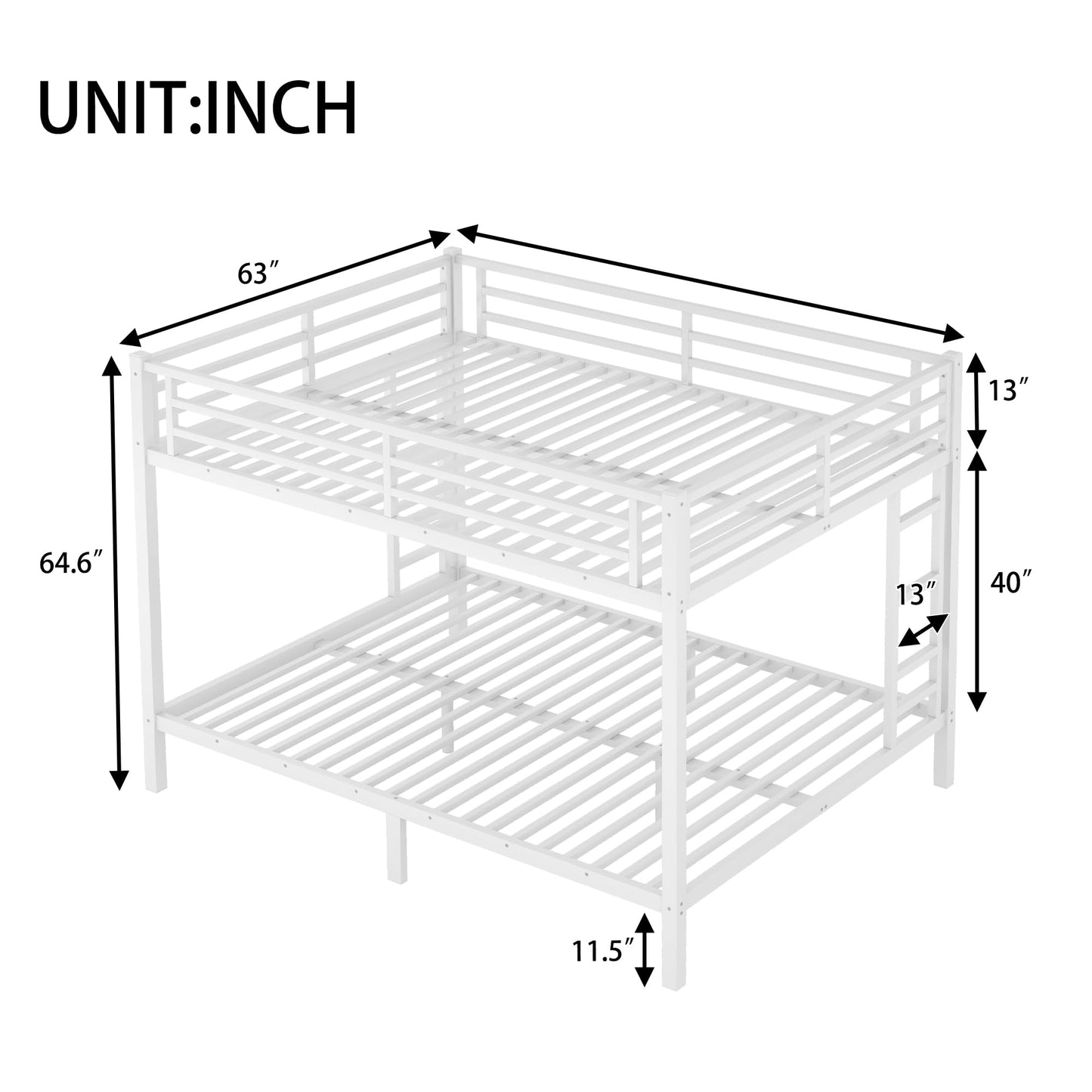 Queen Over Queen Bunk Bed for Adults, Teens, Heavy Duty Bunk Beds with 2 Ladder and Safety Guardrails, Adults Bunk Beds with Noise-Reducing Rubber Stoppers, Easy Assemble, White