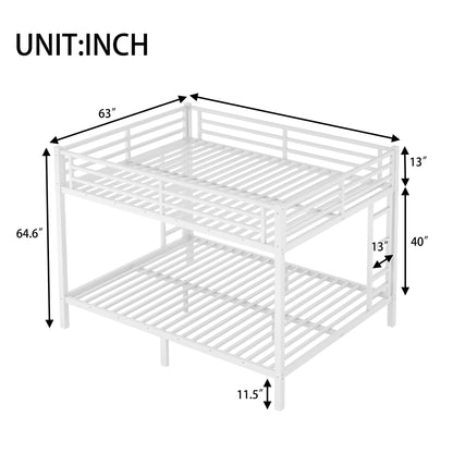 Queen Over Queen Bunk Bed for Adults, Teens, Heavy Duty Bunk Beds with 2 Ladder and Safety Guardrails, Adults Bunk Beds with Noise-Reducing Rubber Stoppers, Easy Assemble, White