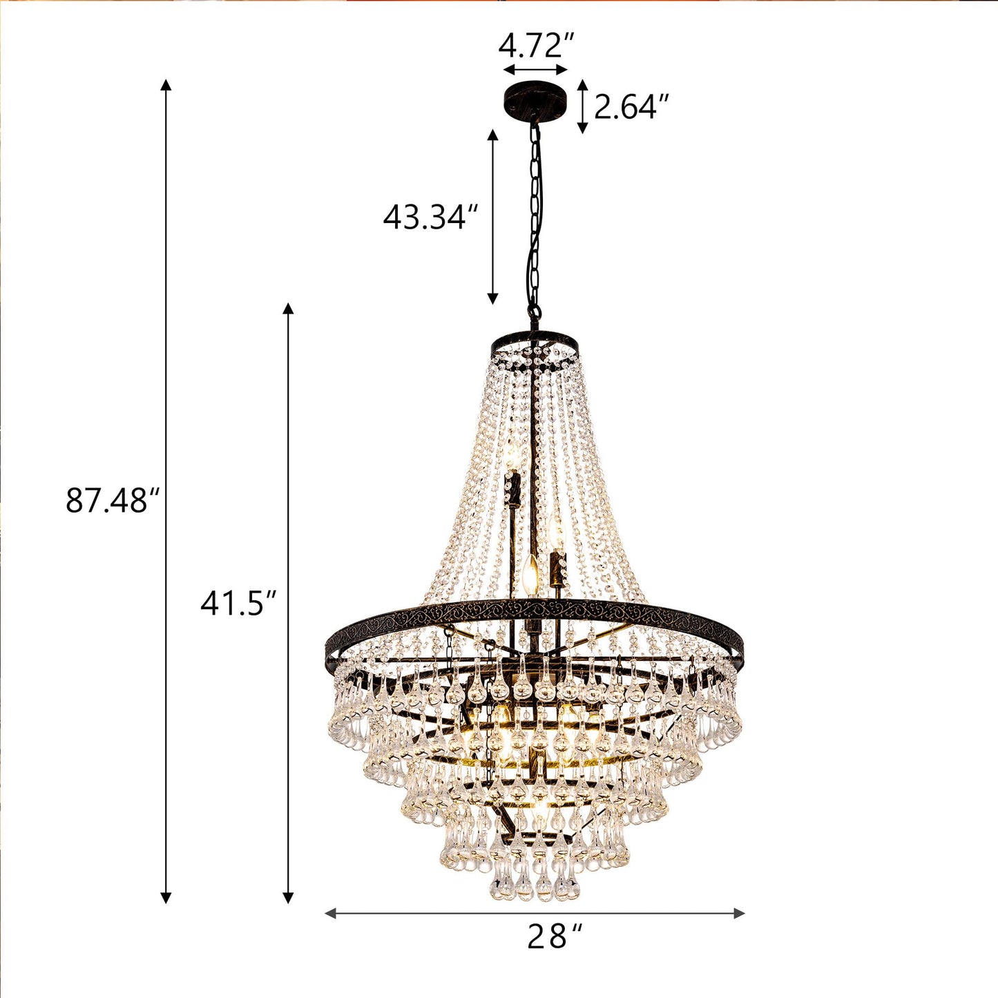 Wellmet French Empire Crystal Chandeliers, Antique Bronze Chandeliers 10 Lights, Rustic Farmhouse Chandelier High Ceiling Light Fixture for Entryway, Foyer, Dining Room, Staircase (Bronze, 28 Inches)