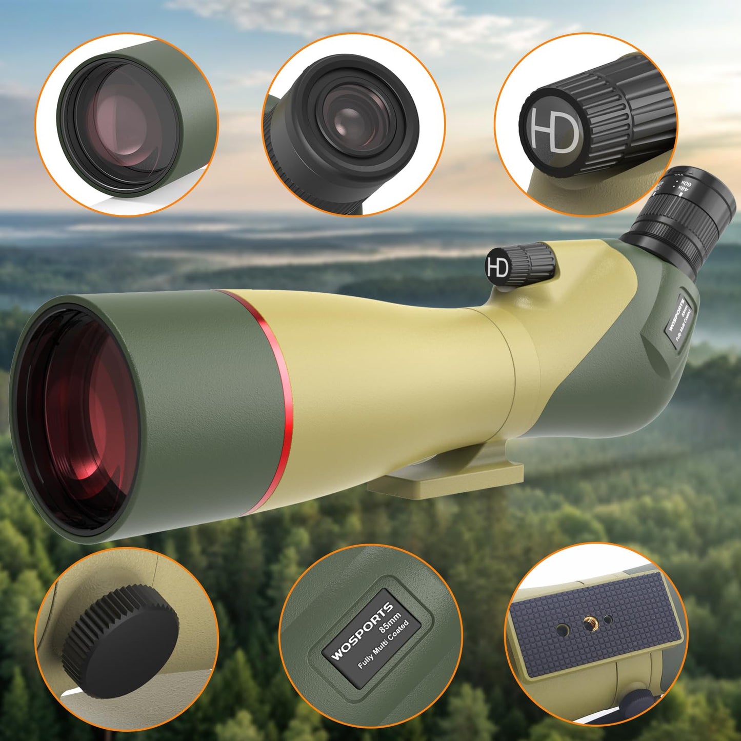 WOSPORTS 25-75x85 Spotting Scopes with Tripod, Carrying Bag, Phone Adapter, HD BAK4 Porro Prism, Waterproof Spotter Scope for Hunting, Target Shooting