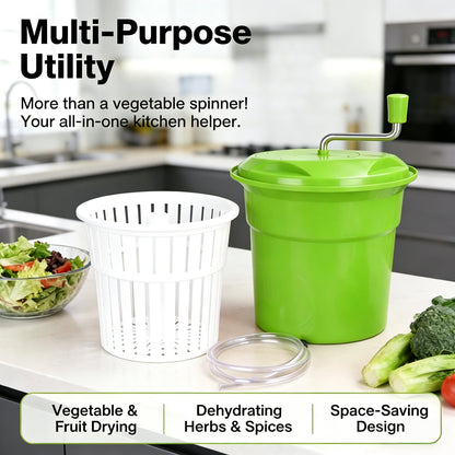 Heavy-Duty Vegetable Spinner, 12L Large Capacity Salad Dryer, Manual Lettuce Spinner for Commercial Catering, 3 Gallon Food-Grade Veggie Drainer for Restaurants, Food Trucks & Home Kitchens