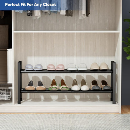 Abiglifty 2-Tier Expandable Shoe Rack,17"-33" Adjustable Shoe Rack for Closet,Metal Shoes Shelves for Front Door Entrance, Garage & Corridor, Free Standing Shoe Holders, Easy to Assemble,Black