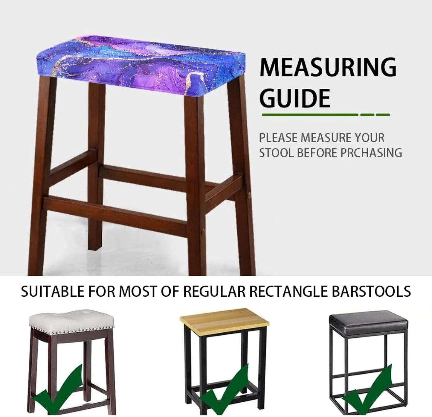 Set 2 Counter Marble Print Bar Stool Covers of Stretch Stool Chair Covers Rectangle Height Bar Stools Slipcovers