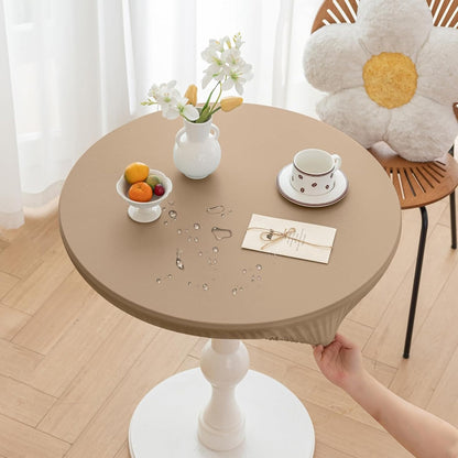 24 Inch Coffee,24"Dia) Round Fitted PU Tablecloth with High Elastic Edge Dia Waterproof Oil Proof Table Cloth