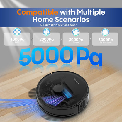 eitton Robot Vacuum and Mop Combo, 5000Pa Powerful Suction, Advanced Smart Mapping, Ideal for Pet Hair, Dust