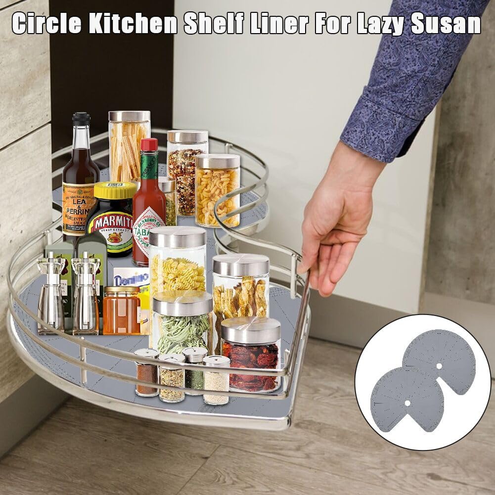 2 26" PCS Lazy Susan Shelf Liner, Jaxbo Silicone Lazy Susan Liner for Dual Tier Pie Cut Organizer,Non-Slip Thermal