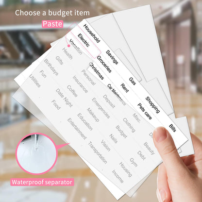 BOFKWSY Cash Envelope Wallet for Budgeting, PU Leather Cute Cash Pouch with 4 Cash Dividers & 1 Category Stickers, Reusable Money Holder for Men and Women Gray Leaf Sketch
